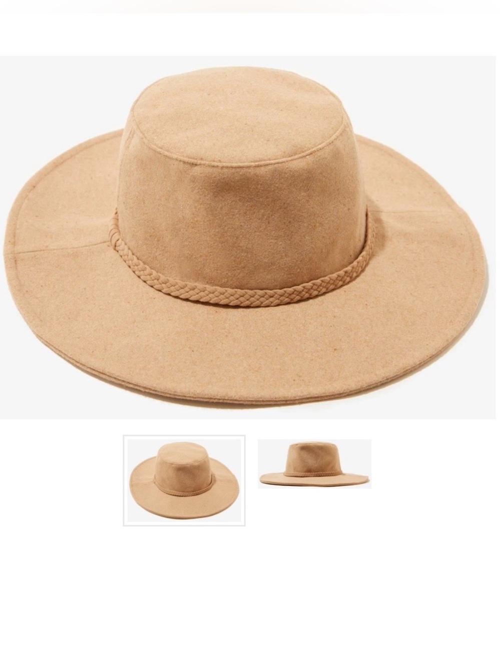 ASN The Harper Hat Boho Western Braided Floppy Tan Felt Boater Hat Bohemian NWT